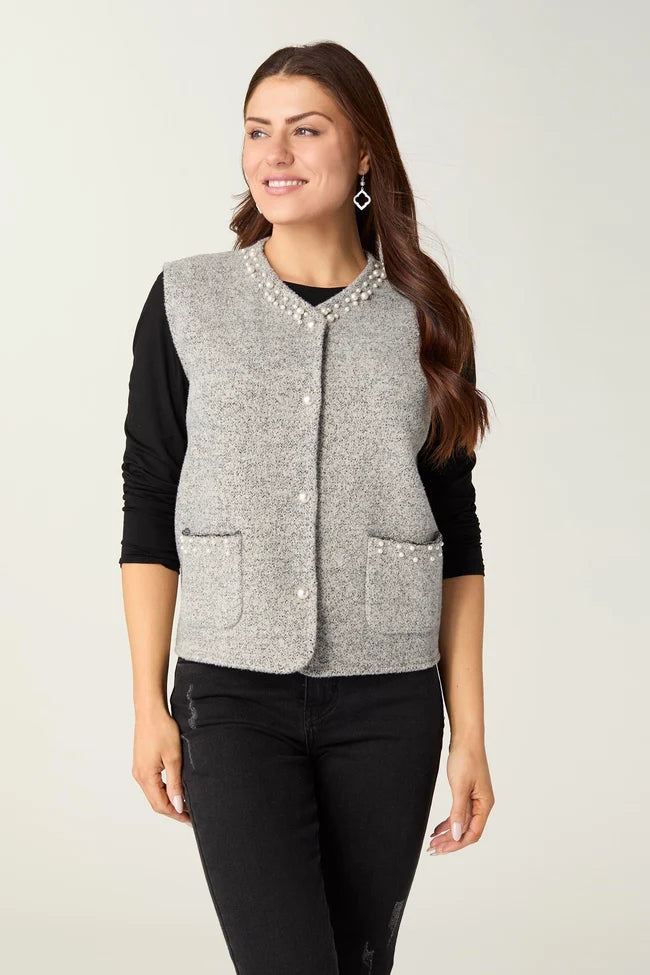 Alana Metallic Vest with Faux Pearls