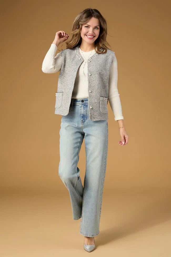 Alana Metallic Vest with Faux Pearls