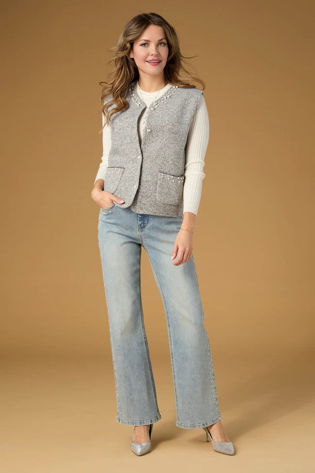 Alana Metallic Vest with Faux Pearls