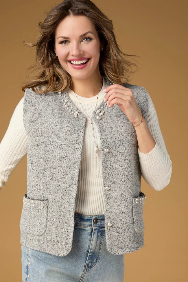 Alana Metallic Vest with Faux Pearls