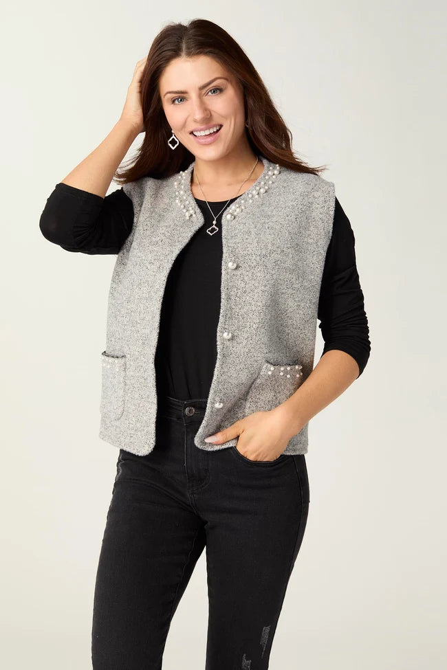Alana Metallic Vest with Faux Pearls