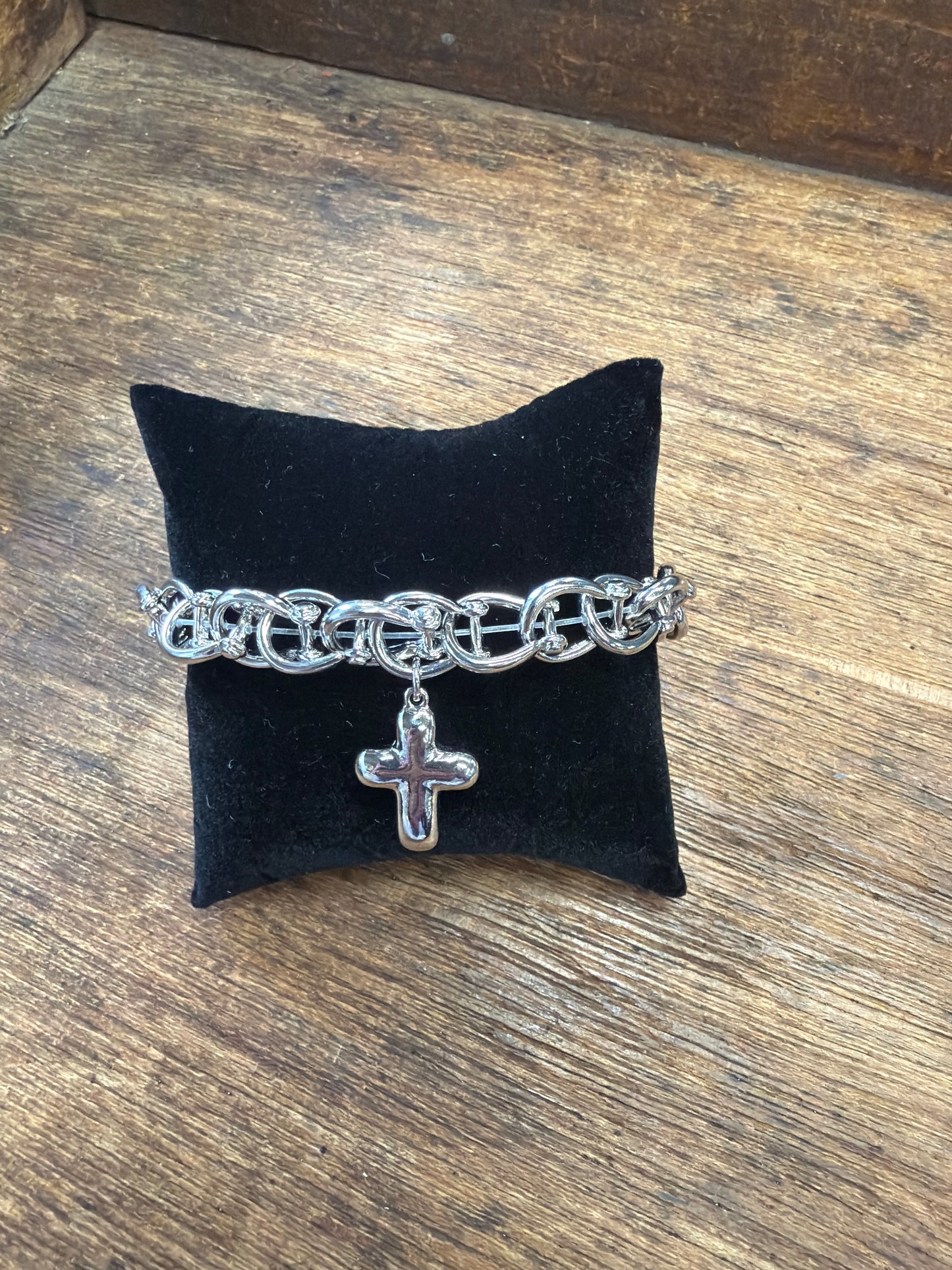 BRACELET HORSESHOE CHAIN LINK  GOLD OR SILVER WITH CROSS