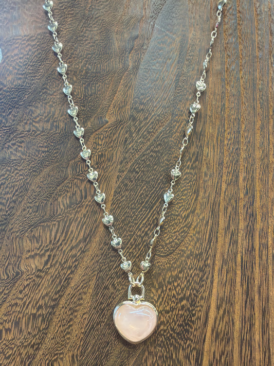 Gold Chain Heart Necklace with  Pink Heart Pendent