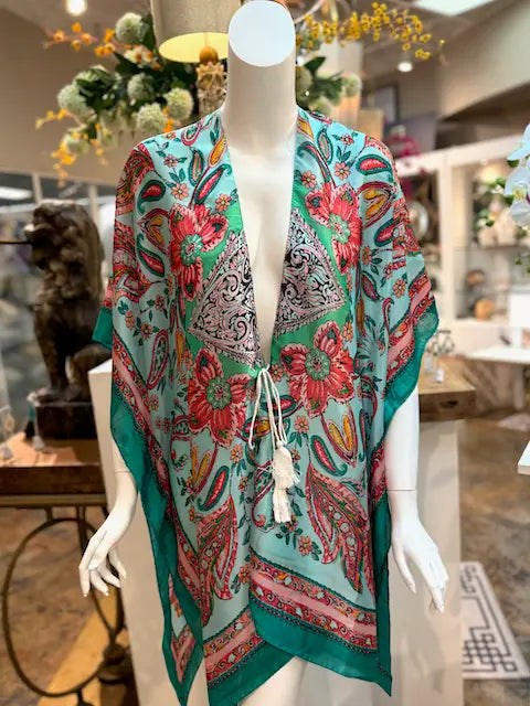 Satin Kimono Coverup with Tie