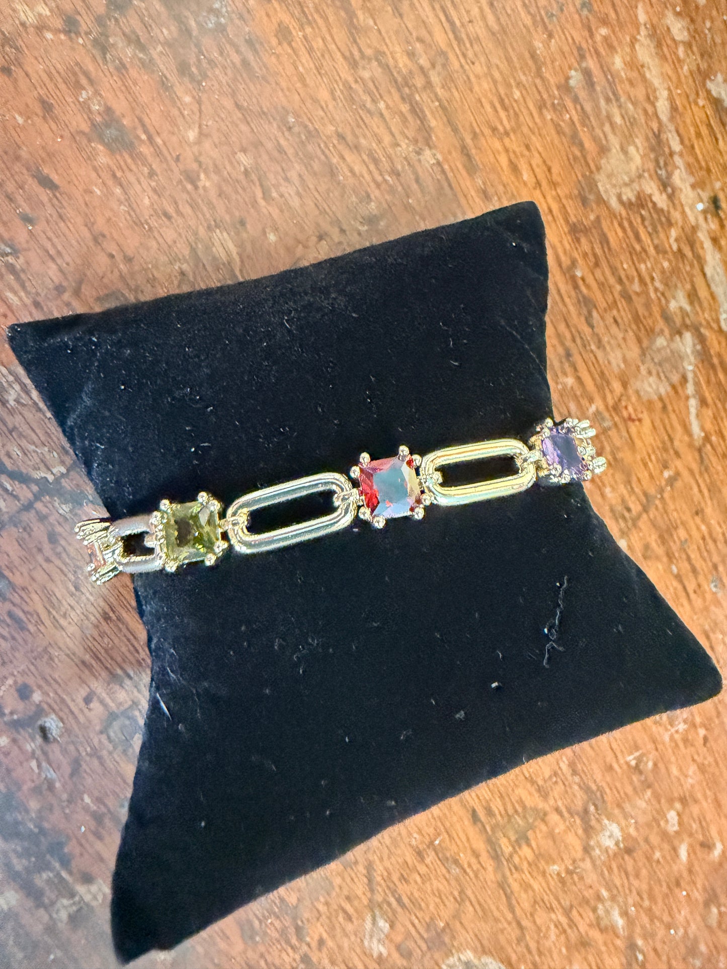 Chain Link Bracelet multi colored gems