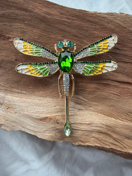 Green Jeweled Dragonfly Brooch
