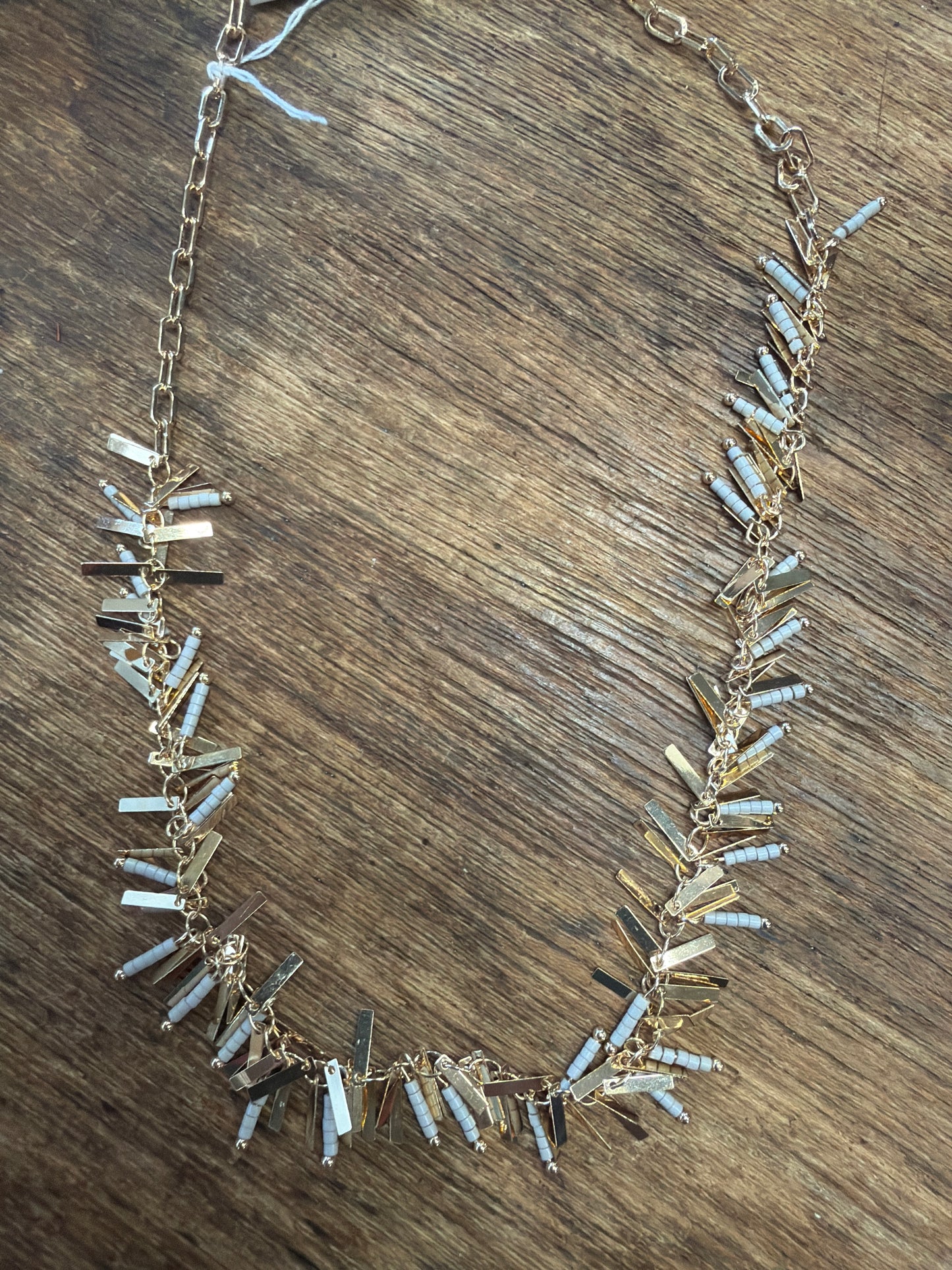 Gold necklace with Gray Fringe