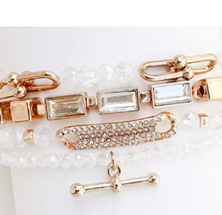 Rhinestone Adorned Stretch Bracelet Set - 4 row
