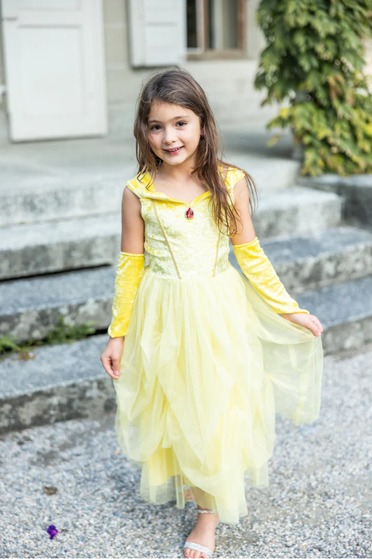 Velvety Soft Yellow Princess Gown with Arm Warmers