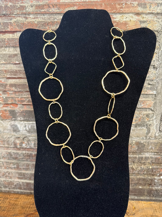 necklace long gold irregular circles asst