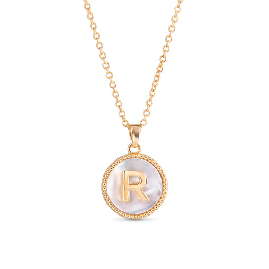 Monogram Initial Rectangle Pearly Charm Necklace - R