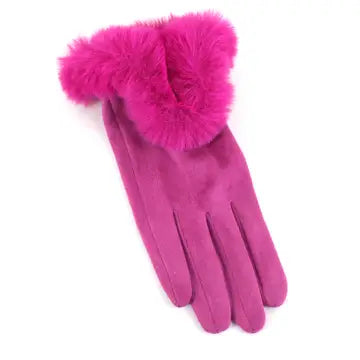 Gloves Fuchsia Faux Trim