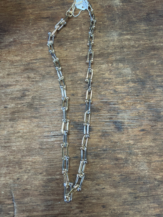 necklace alternating gold and silver chain links