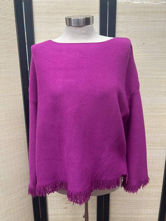 SWEATER FRAYED EDGE RASBERRY