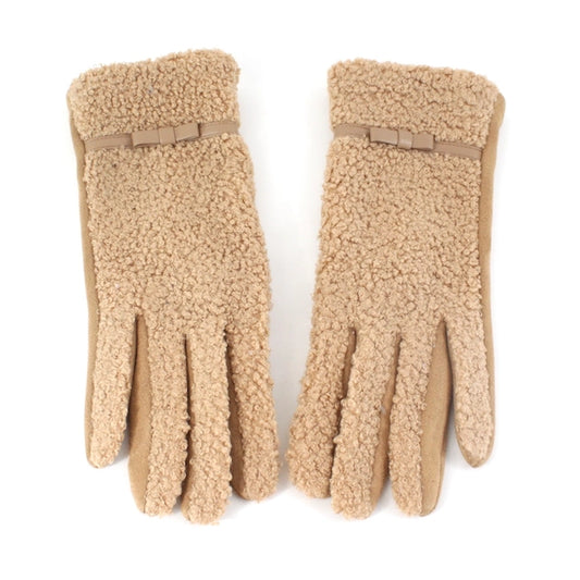 Camel Gloves with Bow Detail