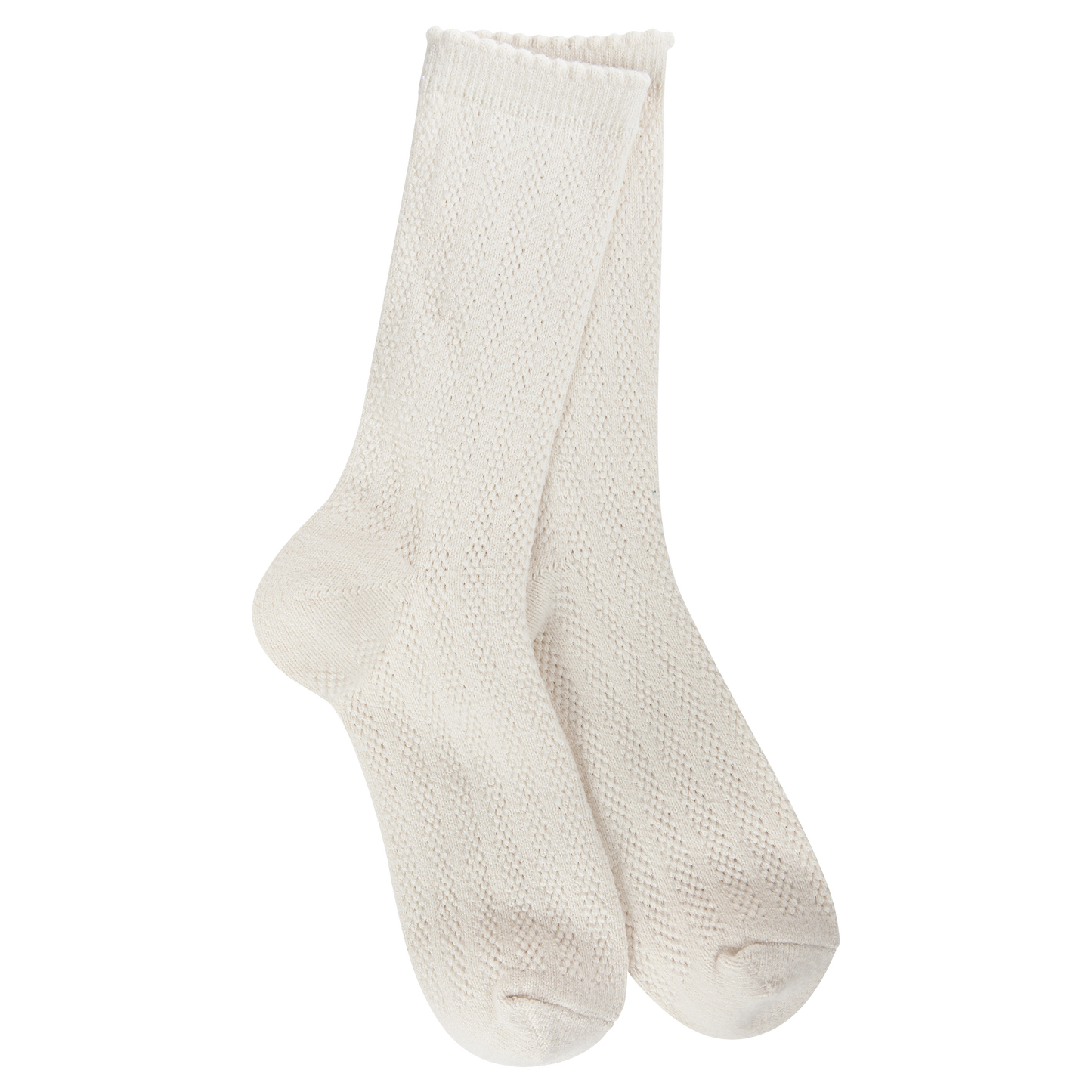 Pointelle Crew Socks - Beige