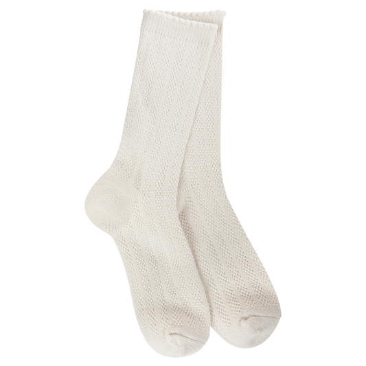 Pointelle Crew Socks - Beige