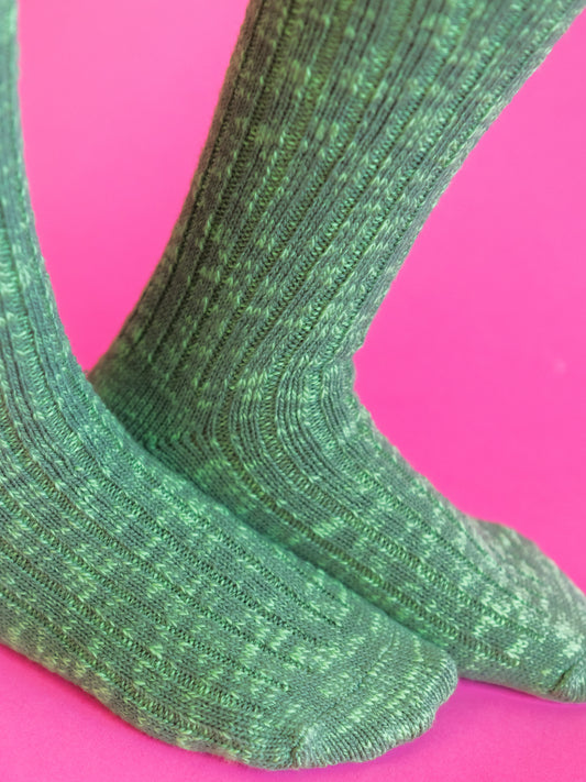 Cotton Slub Marled Crew Socks - Ivy