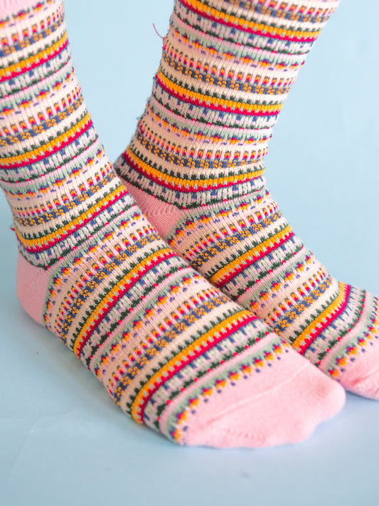 Boho Crew Socks - Pink Stripe
