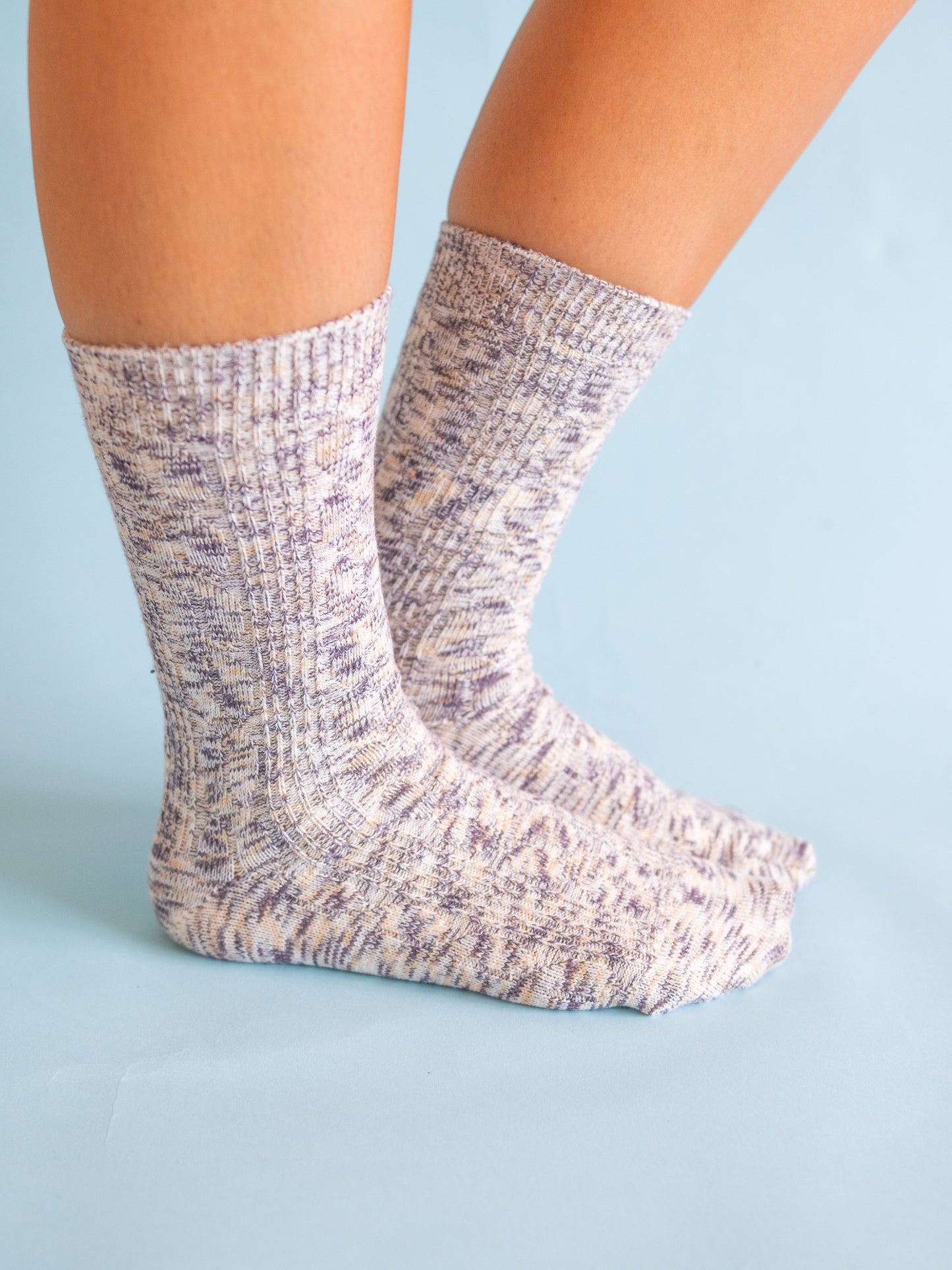 Light Weight Cable Crew Socks - Cookie Dough Multi
