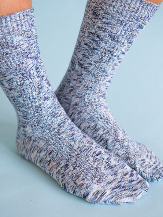 Light Weight Cable Crew Socks - Peacoat Multi