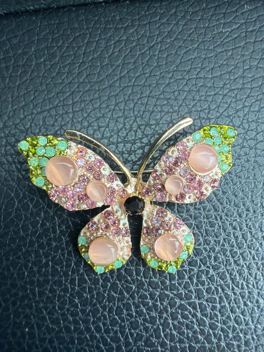 Butterfly Brooch Pink &Green