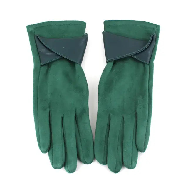 Gloves with Faux Leather & Suede Trim