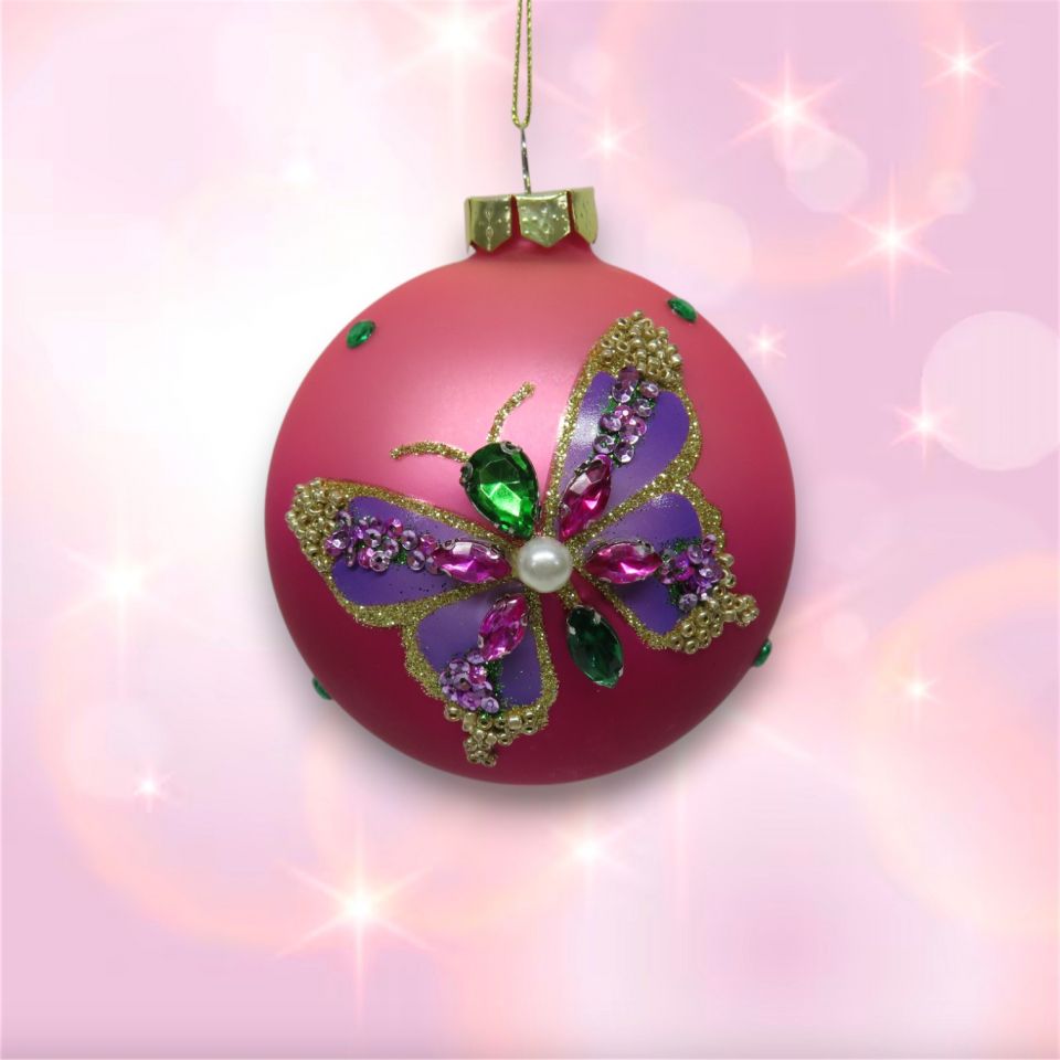 Jeweled Butterfly Ornament Pink