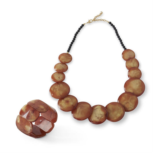 Rust Brown Marble Acrylic Necklace and Bracelet Set