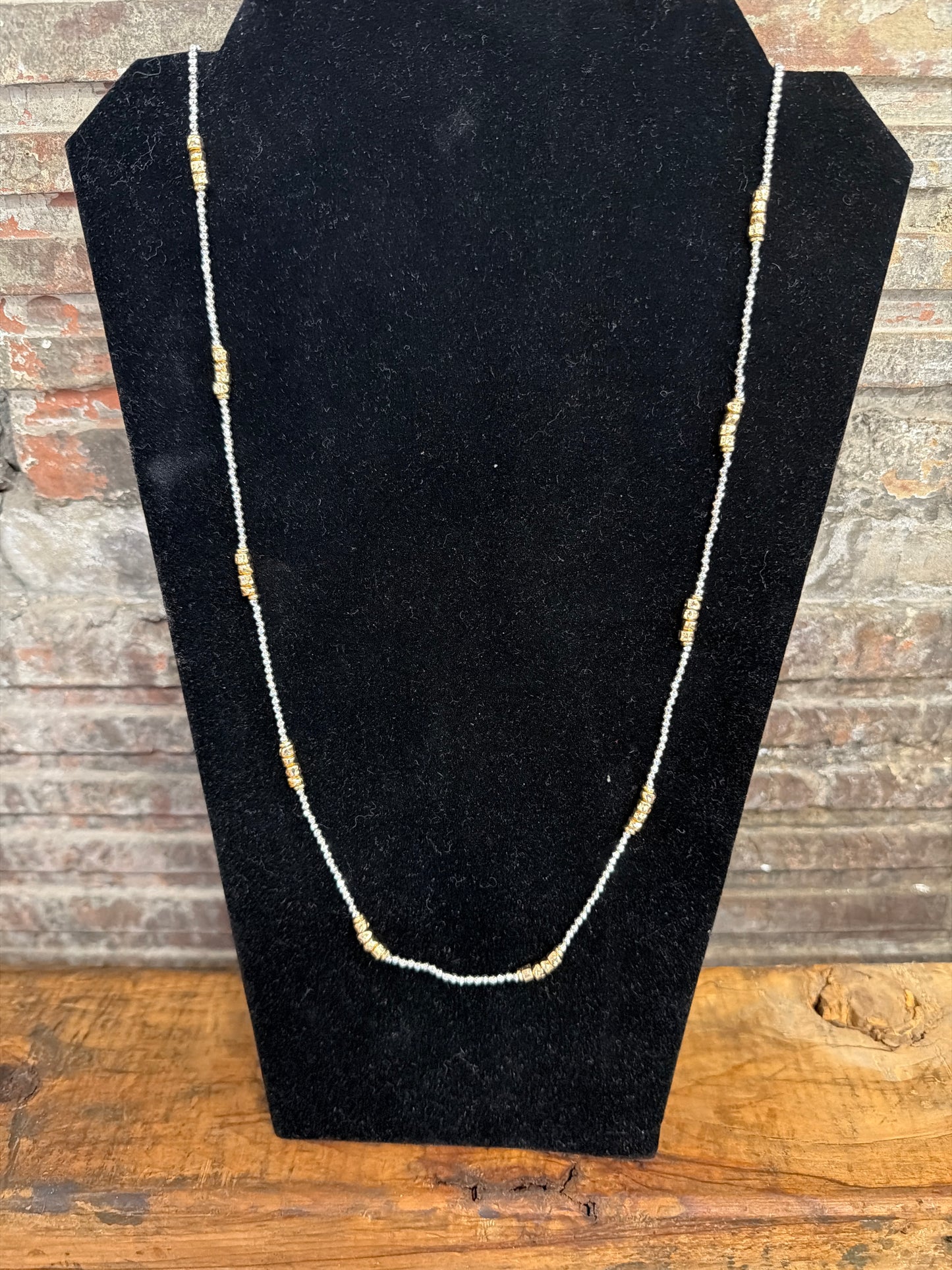 necklace long sparkle  sm beads wth gold accent