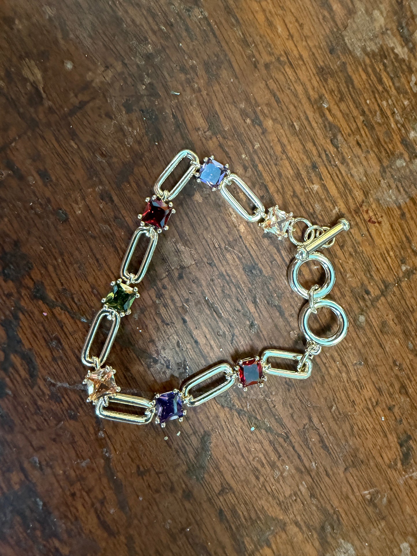 Chain Link Bracelet multi colored gems