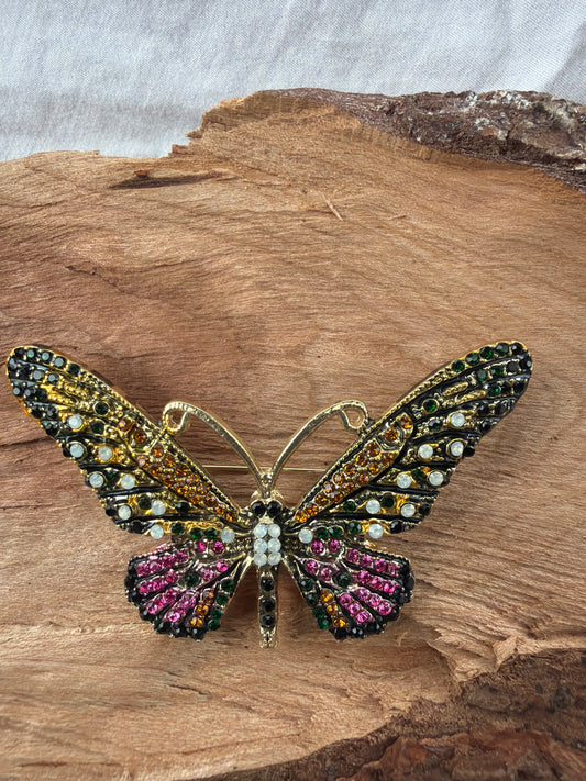 Butterfly Pink Jeweled Brooch