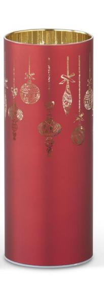 Red Laser Engraved Ornament LED Cylinders w/Timers 8in