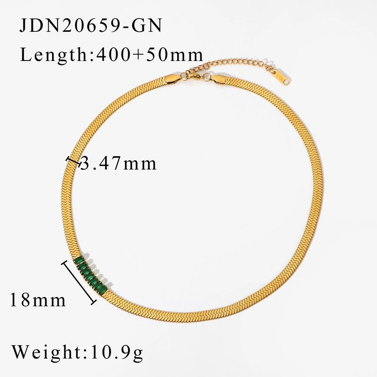 Gold Necklace Green Jewels
