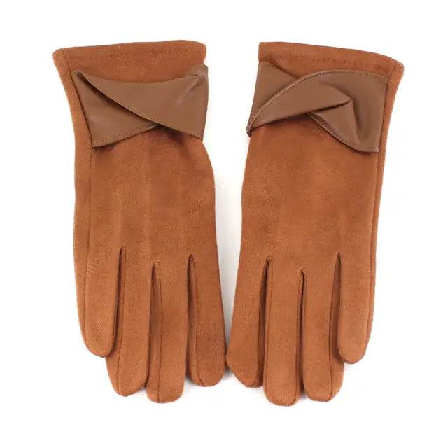 Gloves with Faux Leather & Suede Trim