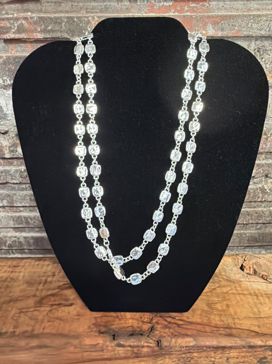 necklace silver double strand flat squares