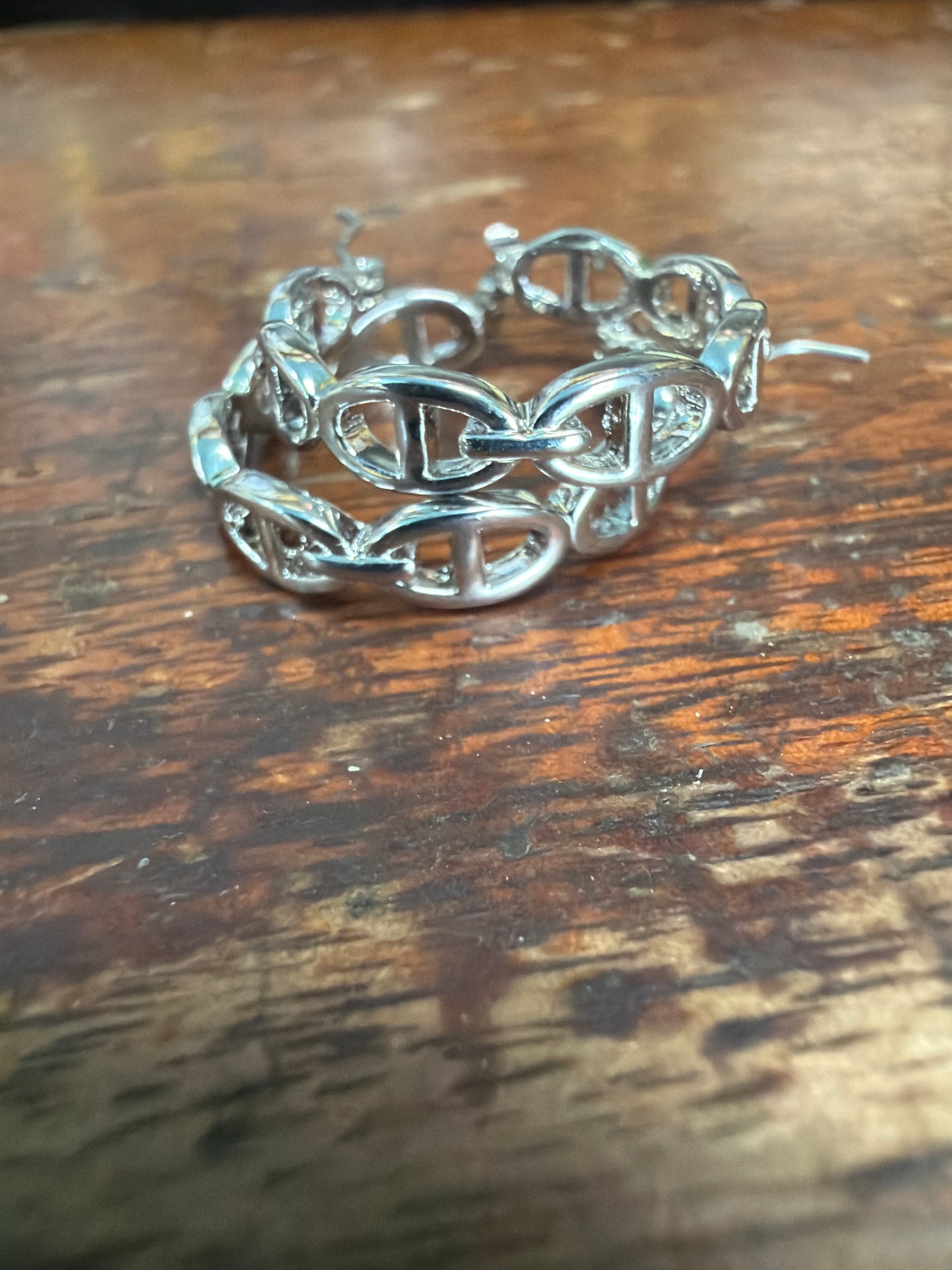 earring silver hoop open chain link