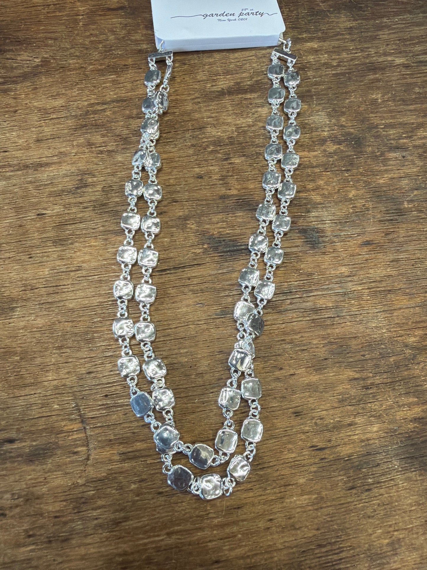 necklace silver double strand flat squares