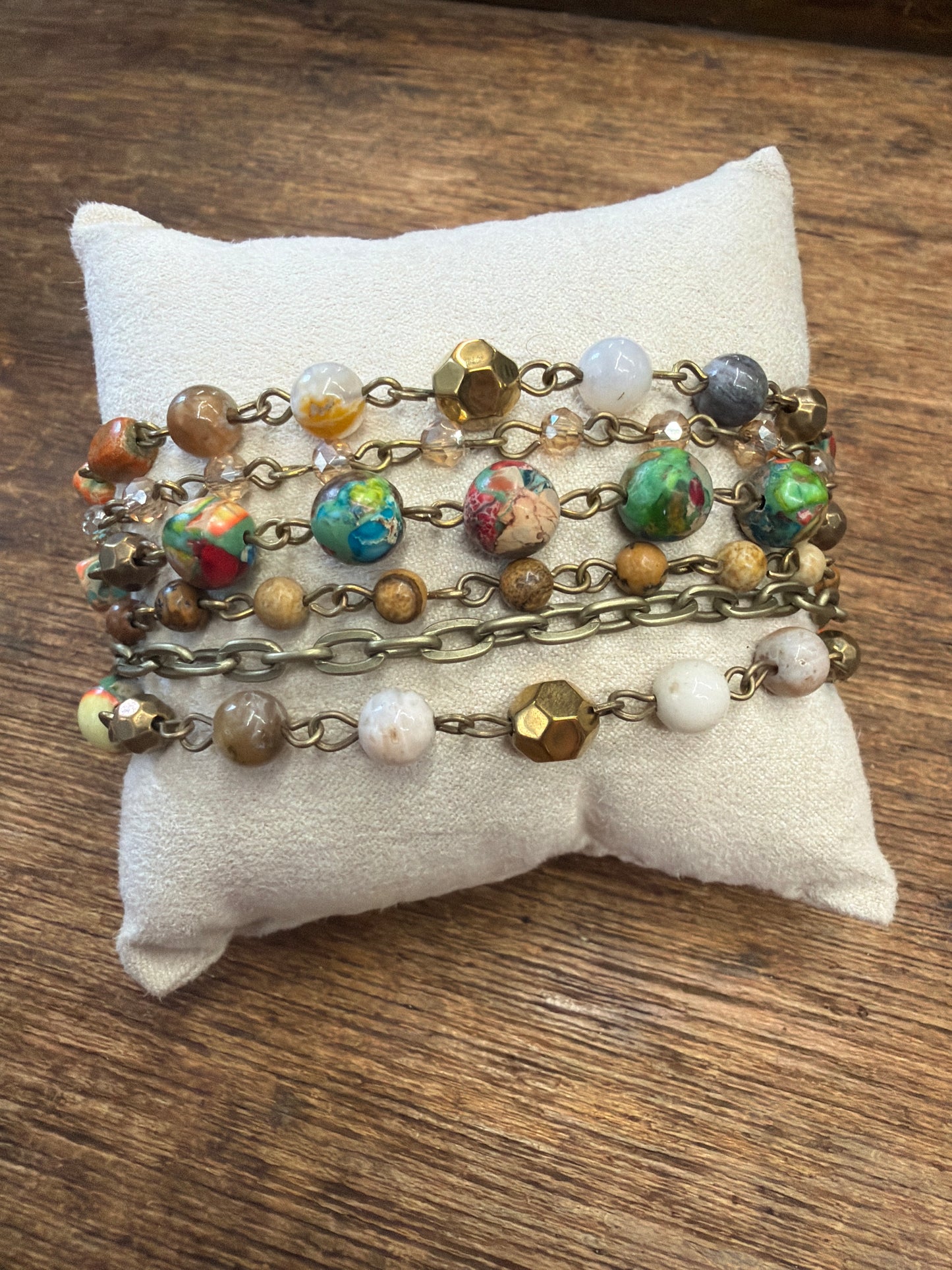 6 Strand Multi Beaded Bracelet with Chain