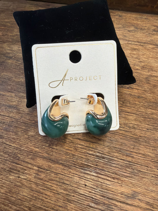 Large Tear drop earring, dark green or navy blue