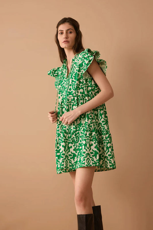 Green Damask Print Dress