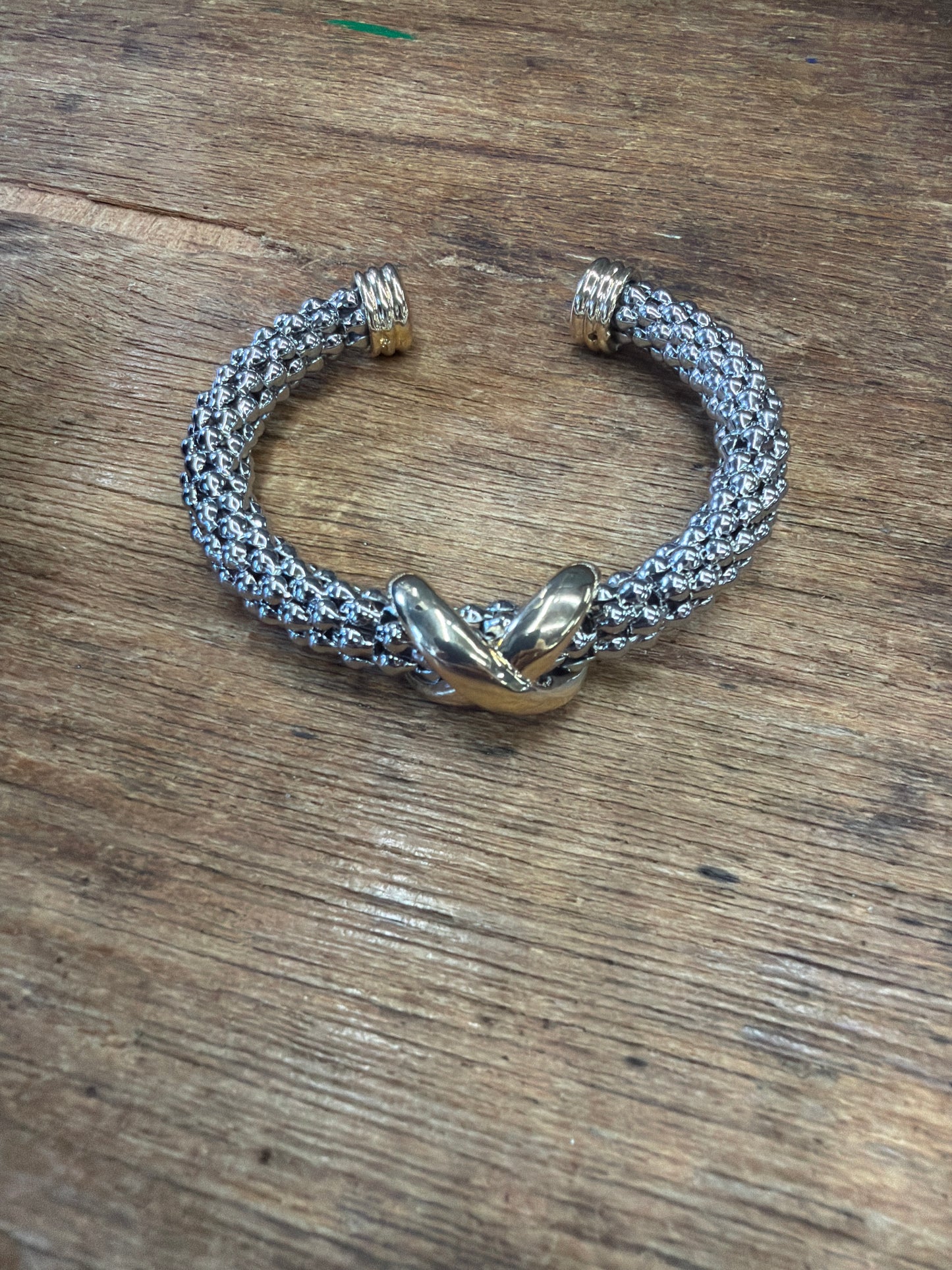 bracelet thick silver band   goldXcenter design cuff