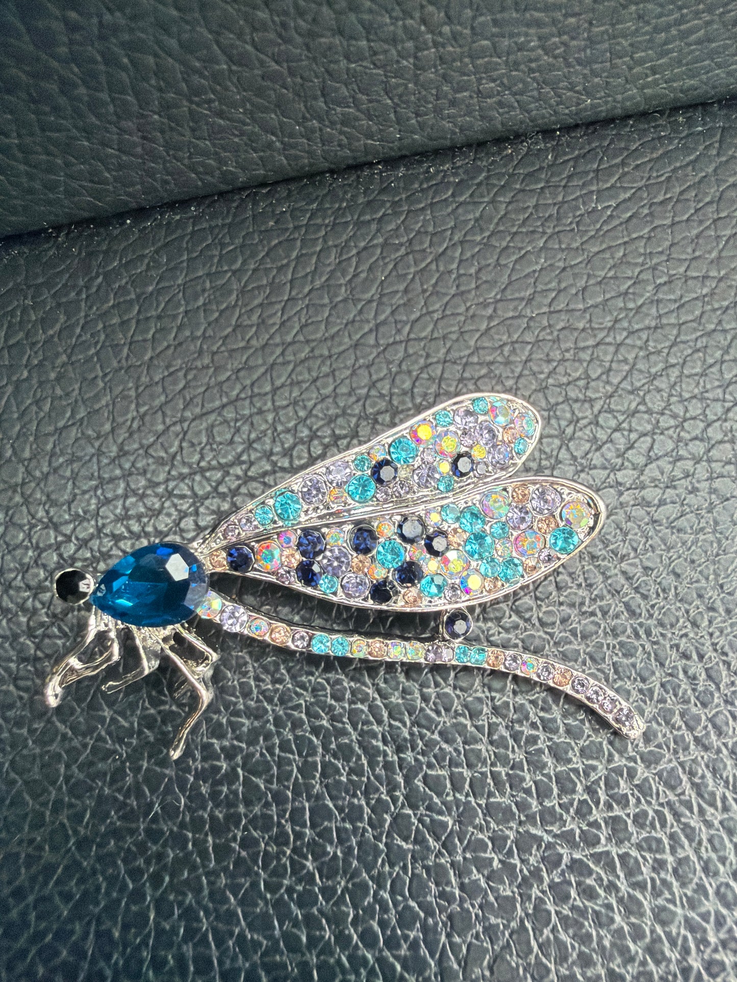 Dragonfly Blue  Jeweled Brooch