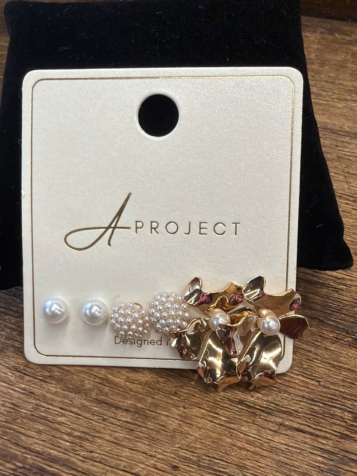 EARRINGS 3 PAIR BOW AND PEARL