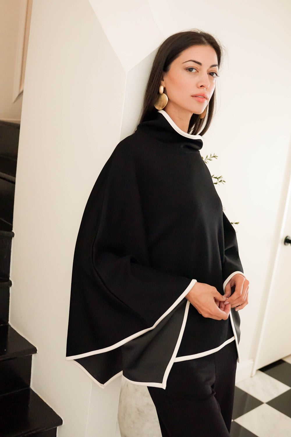 Butter Modal Contrast Cowl Neck Poncho Top