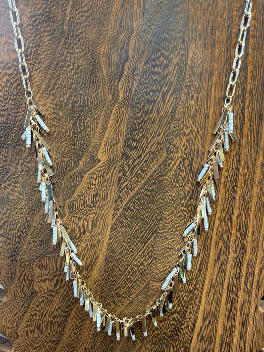 Gold necklace with Gray Fringe