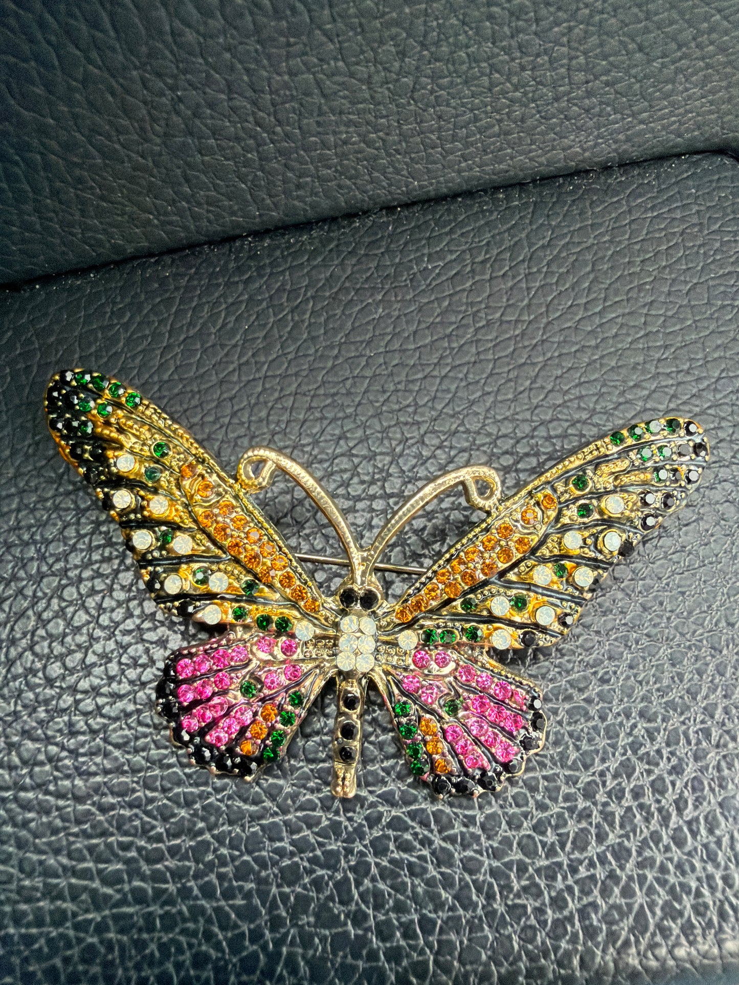 Butterfly Pink Jeweled Brooch