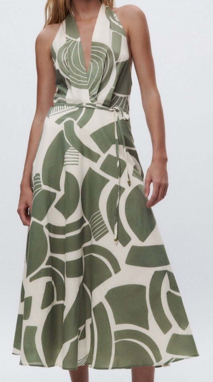 Green & White Halter Dress