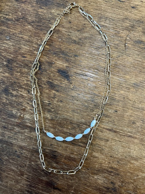 Gold Double Strand with white beads