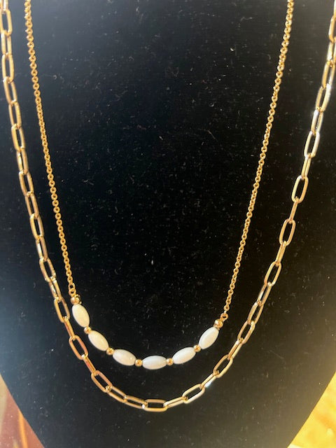 Gold Double Strand with white beads